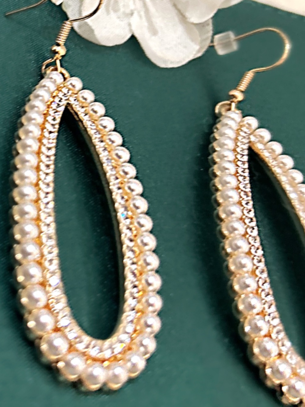 Faux Pearl & Rhinestone Gold-tone Teardrop Earrings - Picture 4 of 9